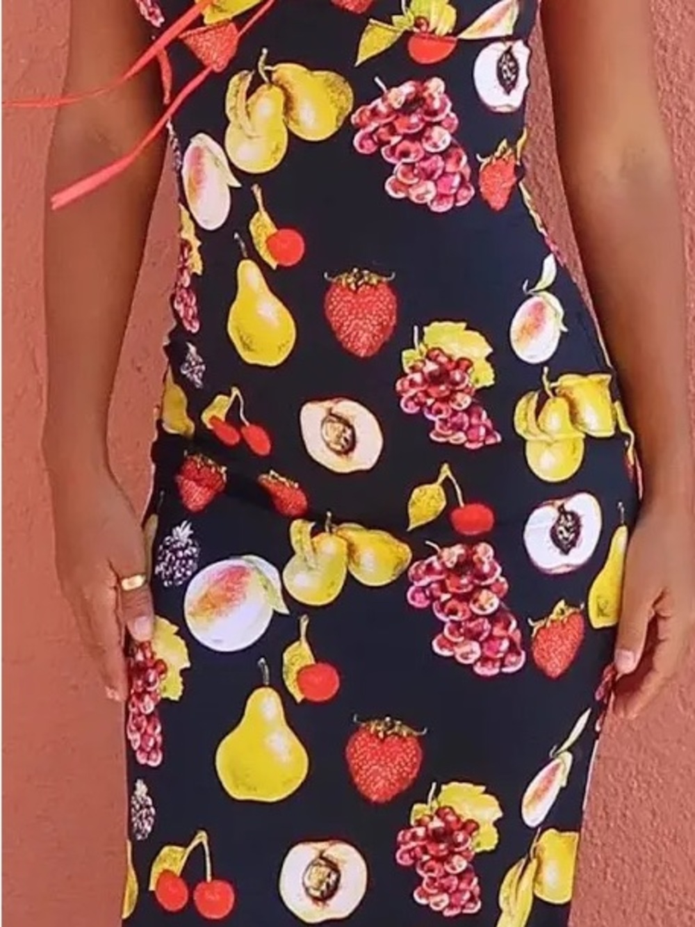 Fruit-Print Black Bodycon Dress - Women